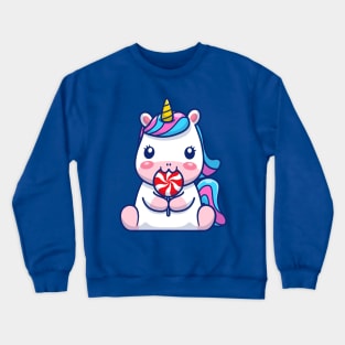 Cute Unicorn Eating Lollipop Cartoon Crewneck Sweatshirt